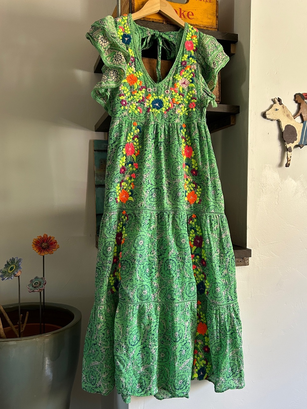 Love the Label Green Embroidered Boho Maxi Dress